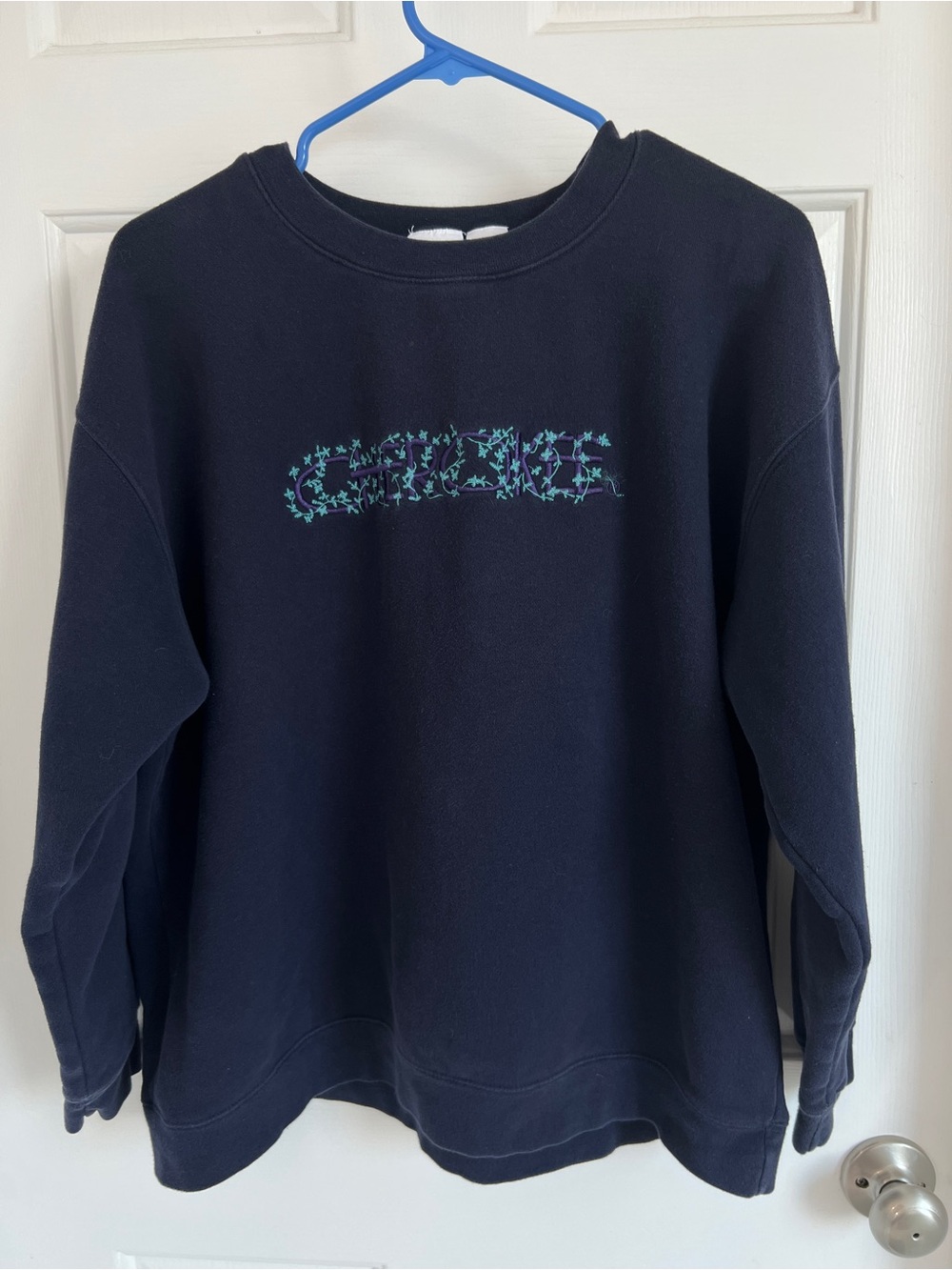 Vintage Cherokee Navy Crewneck Sweatshirt with Teal Embroidery - size L